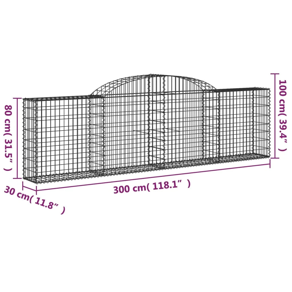 Cestini gabbioni recinzione a gabbia muro di contenimento ad arco 3 pezzi 300 x 30 x 80/100 cm ferro zincato argento 02_0040769