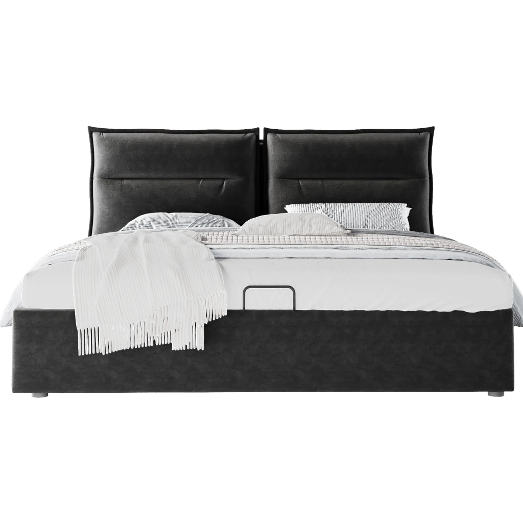 letto imbottito velluto nero 140x200 cm