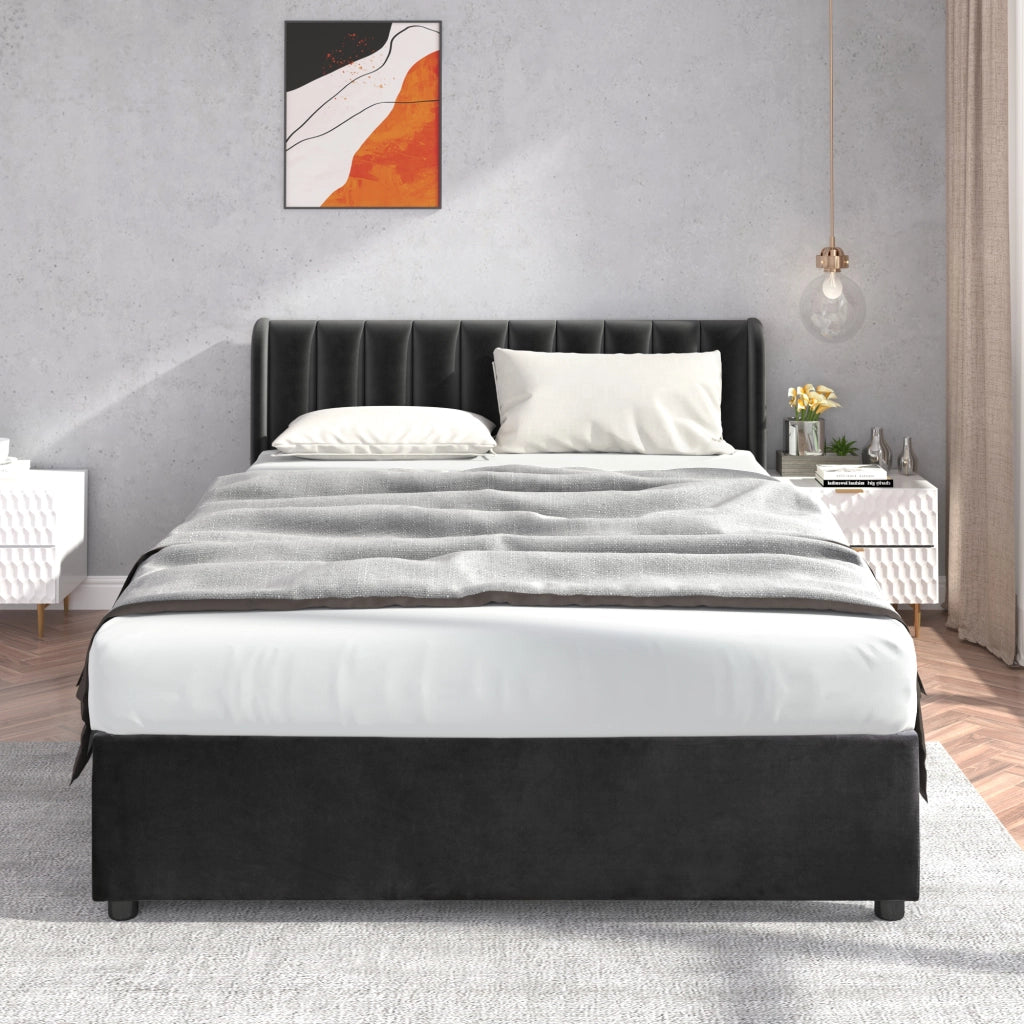 LETTO con rete a doghe e cassetti 140x200 cm in velluto nero