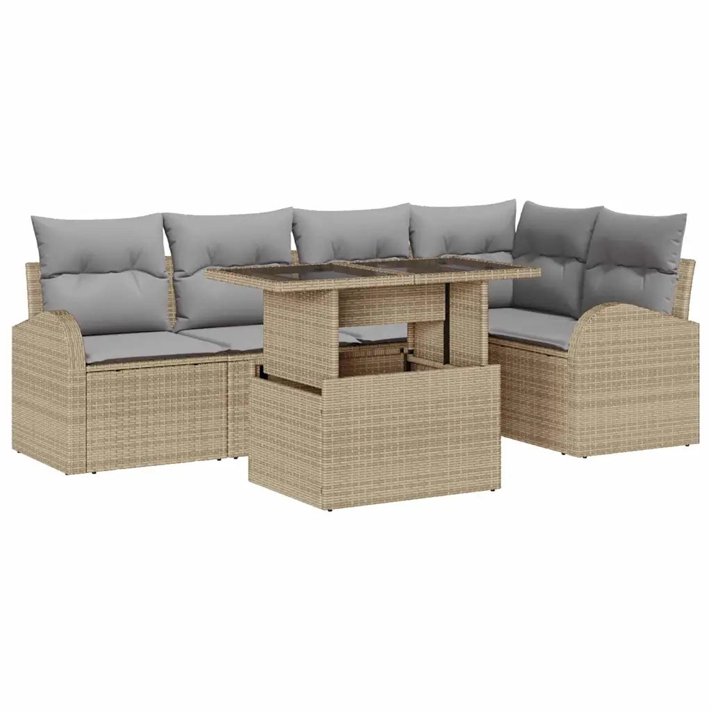 Set Divano da Giardino con cuscino 6 pcs Beige Poly Rattan