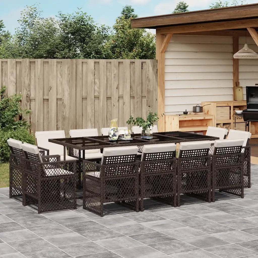 Set da Pranzo da Giardino 13pz con Cuscini Marrone Polyrattan 3210861