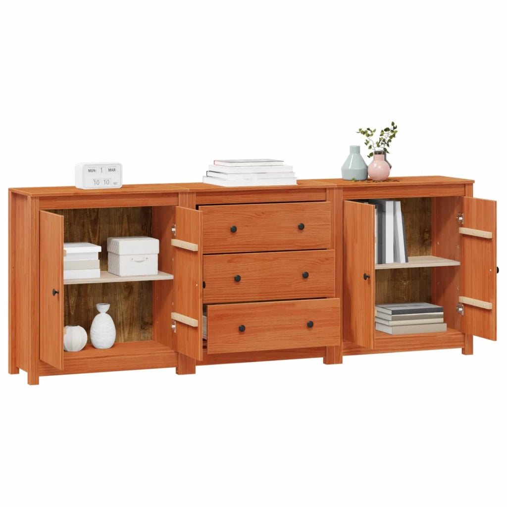 Credenza 3 pcs Marrone Cera Legno di pino massiccio 3424977