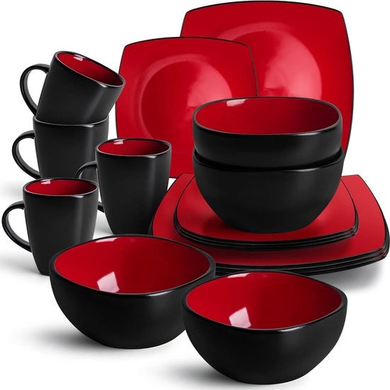 Set di servizio da 16 pezzi/vetrate - Collezione Marsili (4 tazze 4 ciotole 4 grandi piatti 4 piccoli piatti) con spedizione gratuita