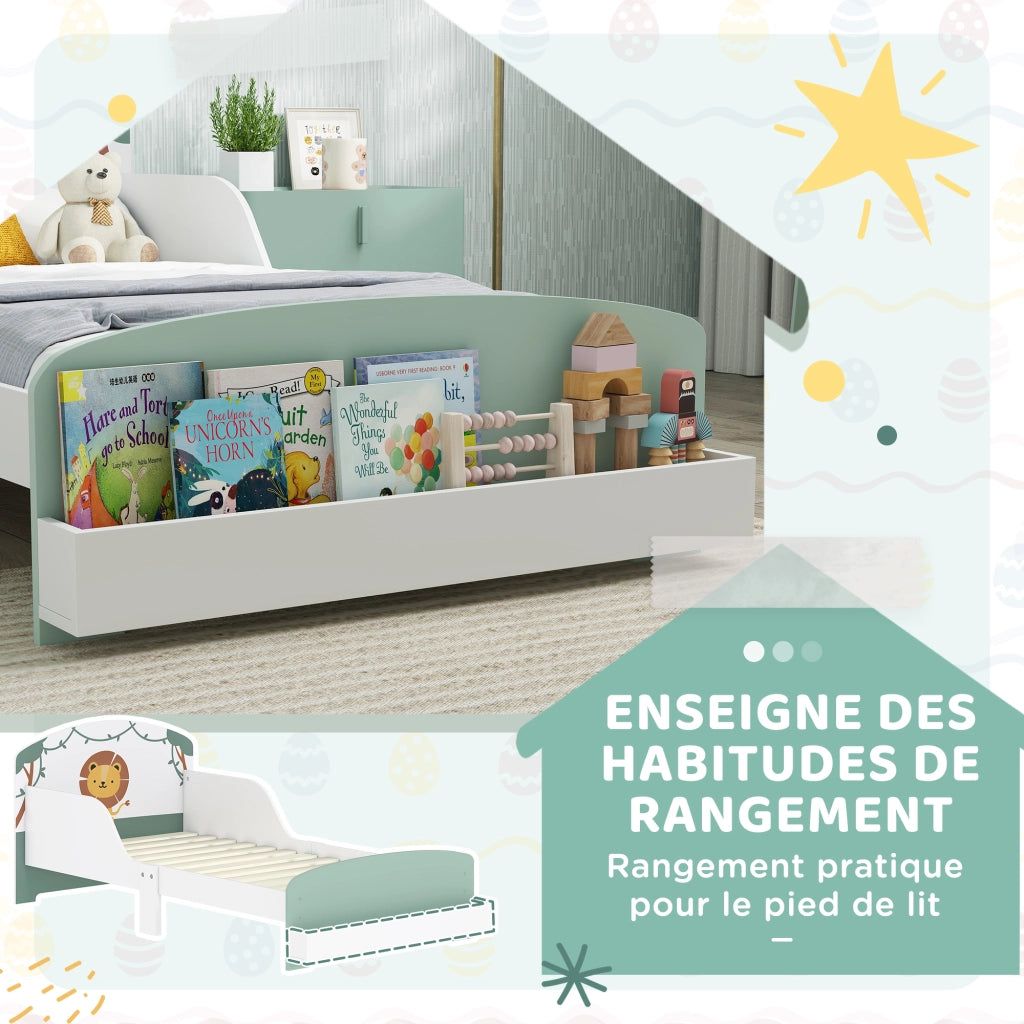Letto singolo con contenitore ¨C Xylo ¨C 70x140 cm verde con barriera sicurezza