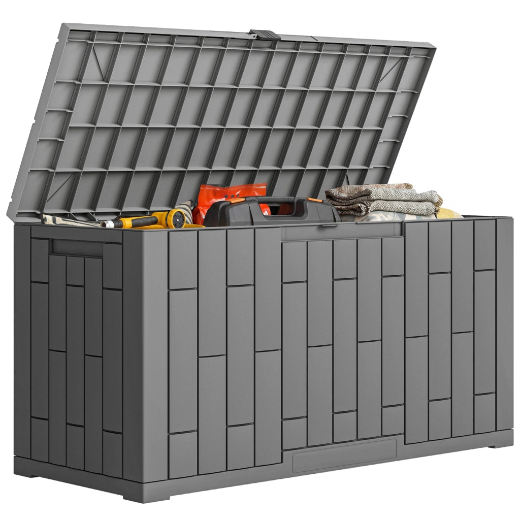 Baule da Giardino 227L in Resina Impermeabile e Anti UV con Chiusura a Chiave, 106.5x43x54.5 cm, Grigio