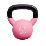 Kettlebell rosa 6kg con manico ergonomico e base piatta.