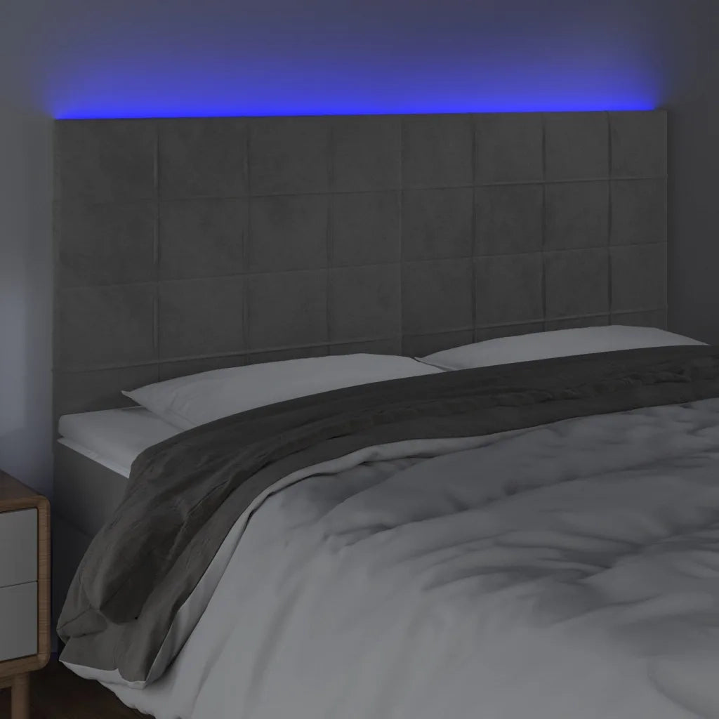 Testiera a LED-Testata con LED Grigio Chiaro 180x5x118/128 cm in Velluto 274224
