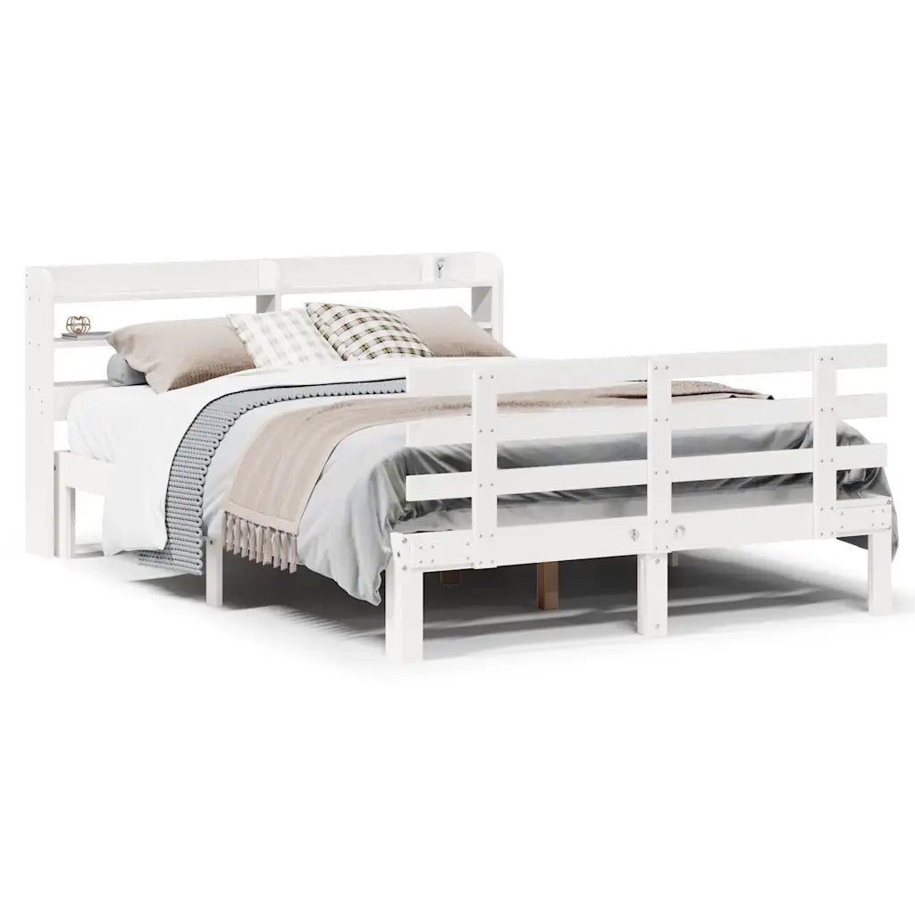 Giroletto con Testiera Bianco 135x190 cm Legno Massello di Pino