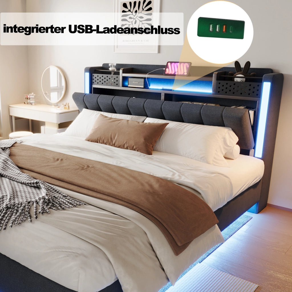 letto imbottito lino grigio 160 x 200 cm
