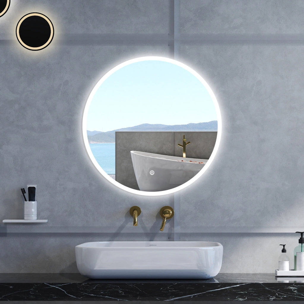 Specchio da bagno Rotondo con 90cm,3 colori,Memoria, Antifog,Regorabile,Retroilluminato,doppio interruttore,