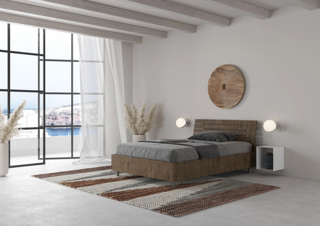 BS COM Letto una piazza e mezza contenitore 120x200 testata inclinata con doghe noce