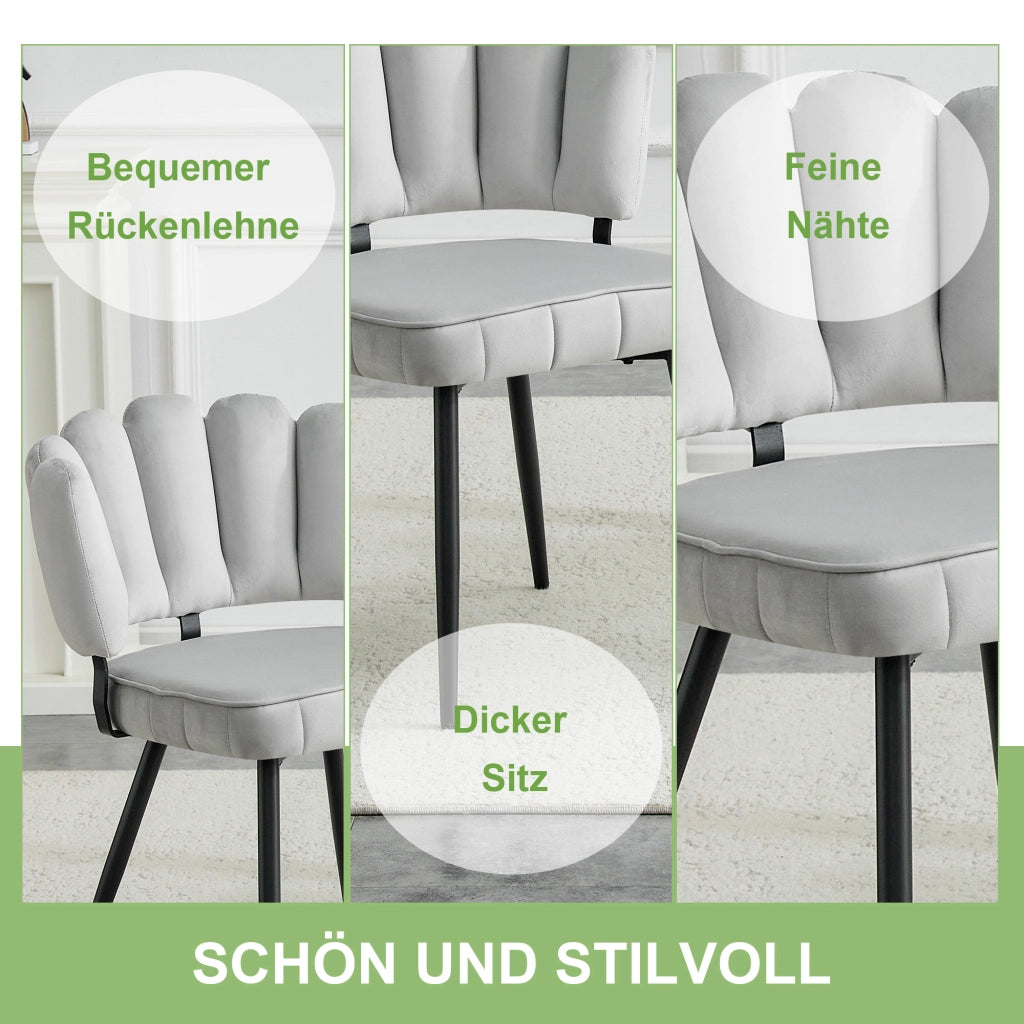 Set di 2 sedie da pranzo europee con schienale a fantasia floreale e rivestimento in velluto. Velluto morbido grigio chiaro + gambe in metallo nero, a