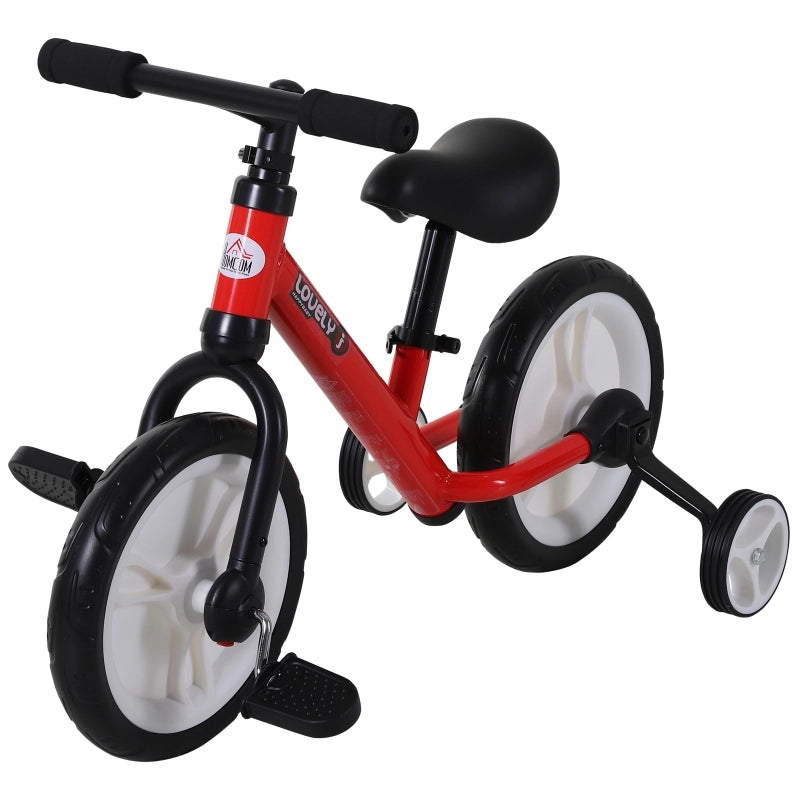 Bicicletta senza pedali per bambini, bici da allenamento, bicicletta per bambini, 2 in 1, bici per bambini con rotelle e pedali, 2-5 anni, altezza