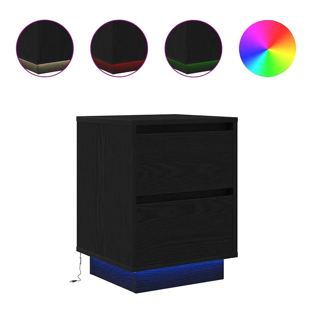 Comodino con Luci LED Nero 38x34x50 cm 861285