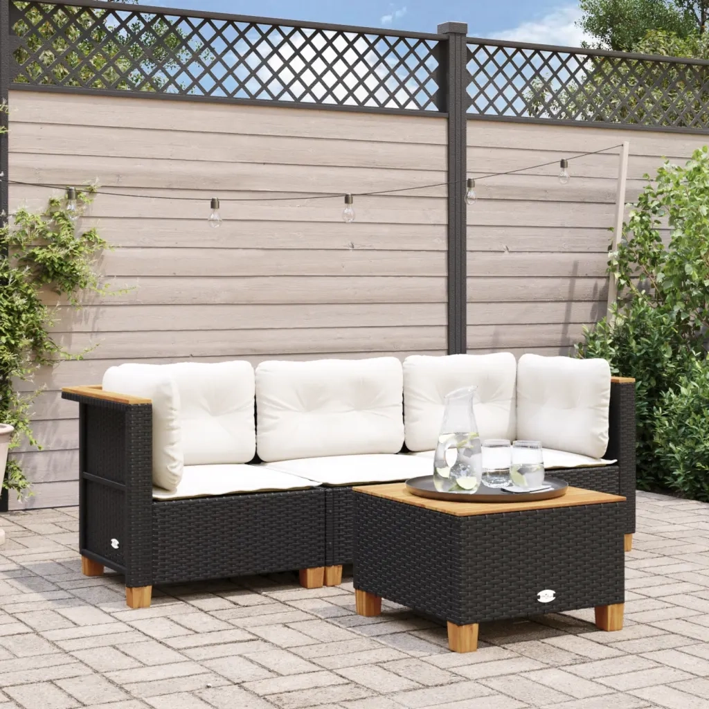 Divano da Giardino a 3 Posti con Cuscini-Sofa da Giardino-Divano da esterno Nero in Polyrattan 108380
