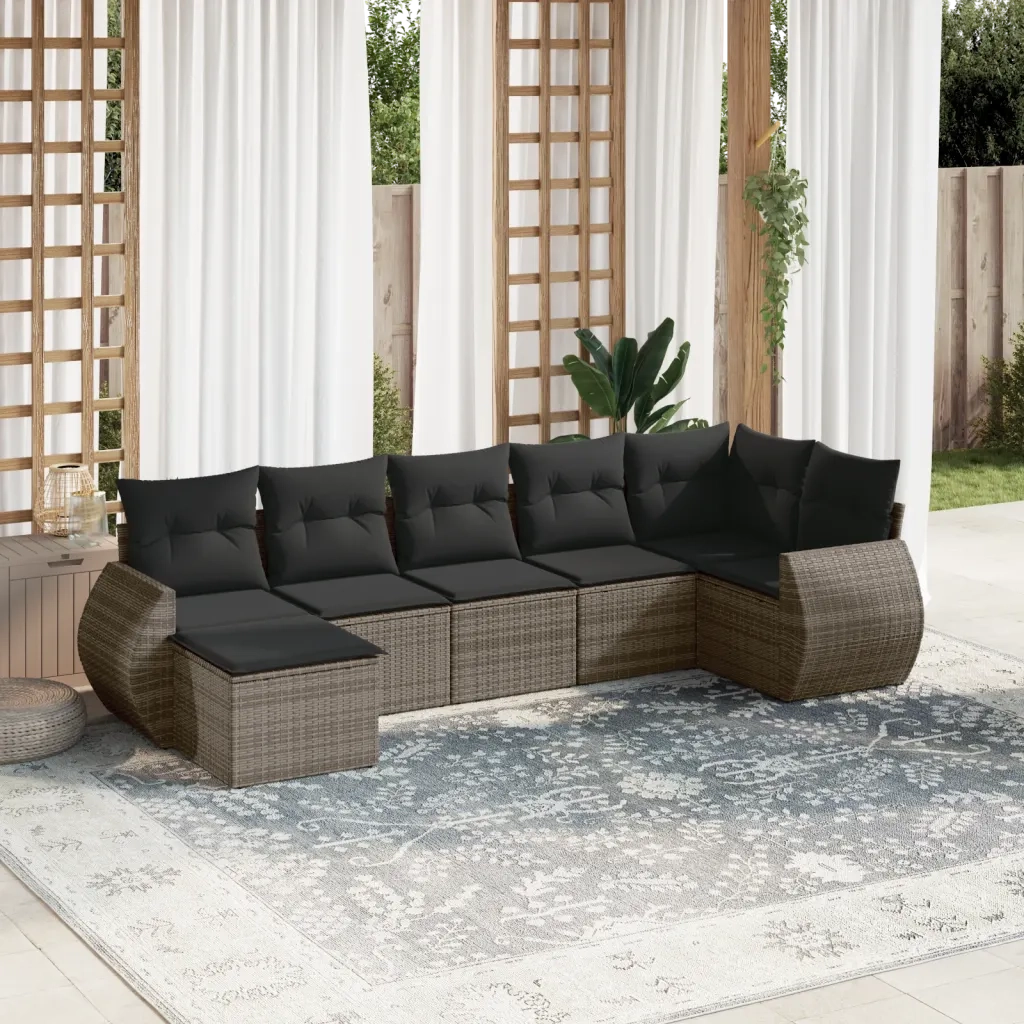 Set Divani da Giardino 7 pz con Cuscini Grigio in Polyrattan 3254017