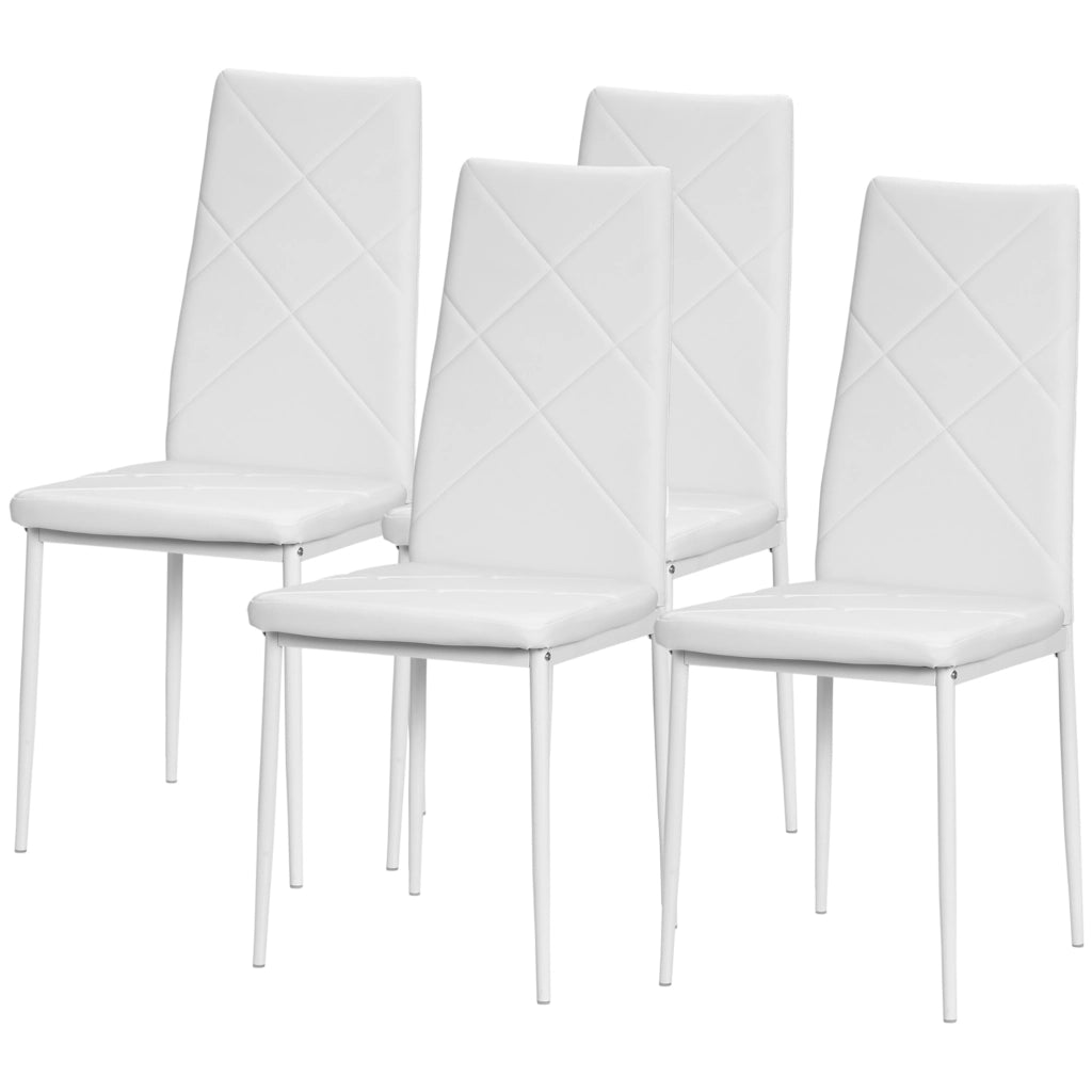 Set di 4 sedie da pranzo con schienale alto, rivestimento in similpelle e gambe in metallo ¨C Minimal ¨C Bianco
