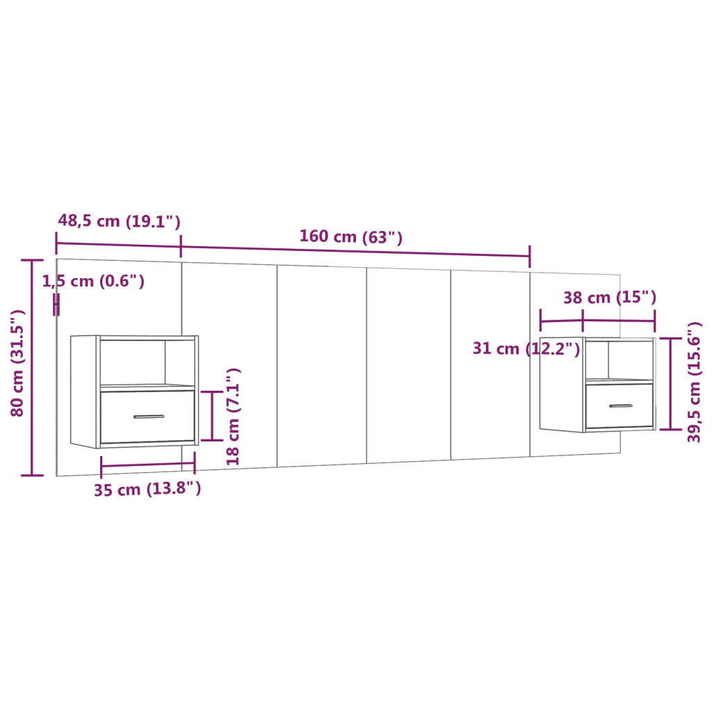 Testiera per Letto con Comodini in Legno Multistrato Bianco