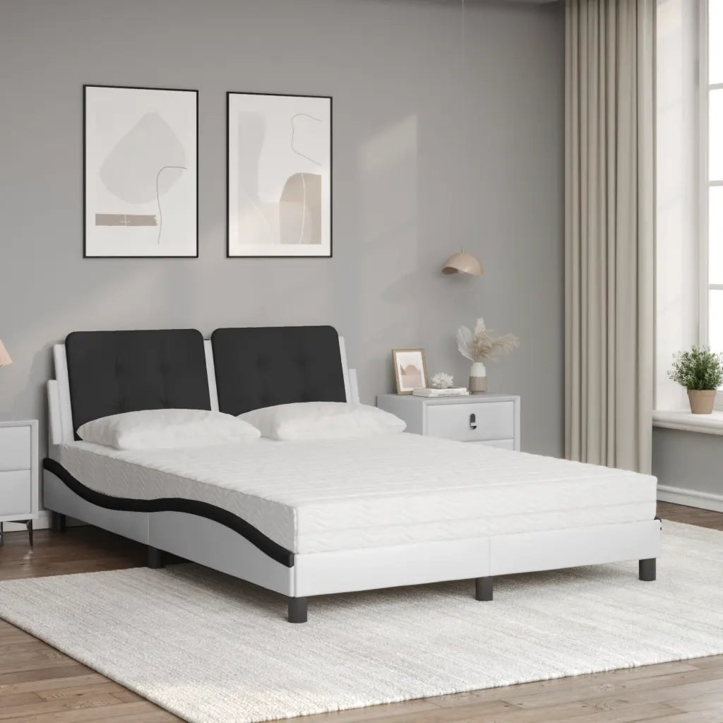 Letto con Materasso Zadar Bianco e Nero 140x200 cm in Similpelle