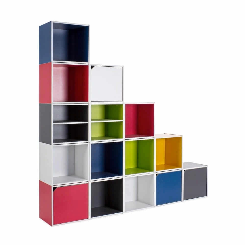 Cubo Modulare con Mensola in Legno Verde per Soggiorno - NIXO