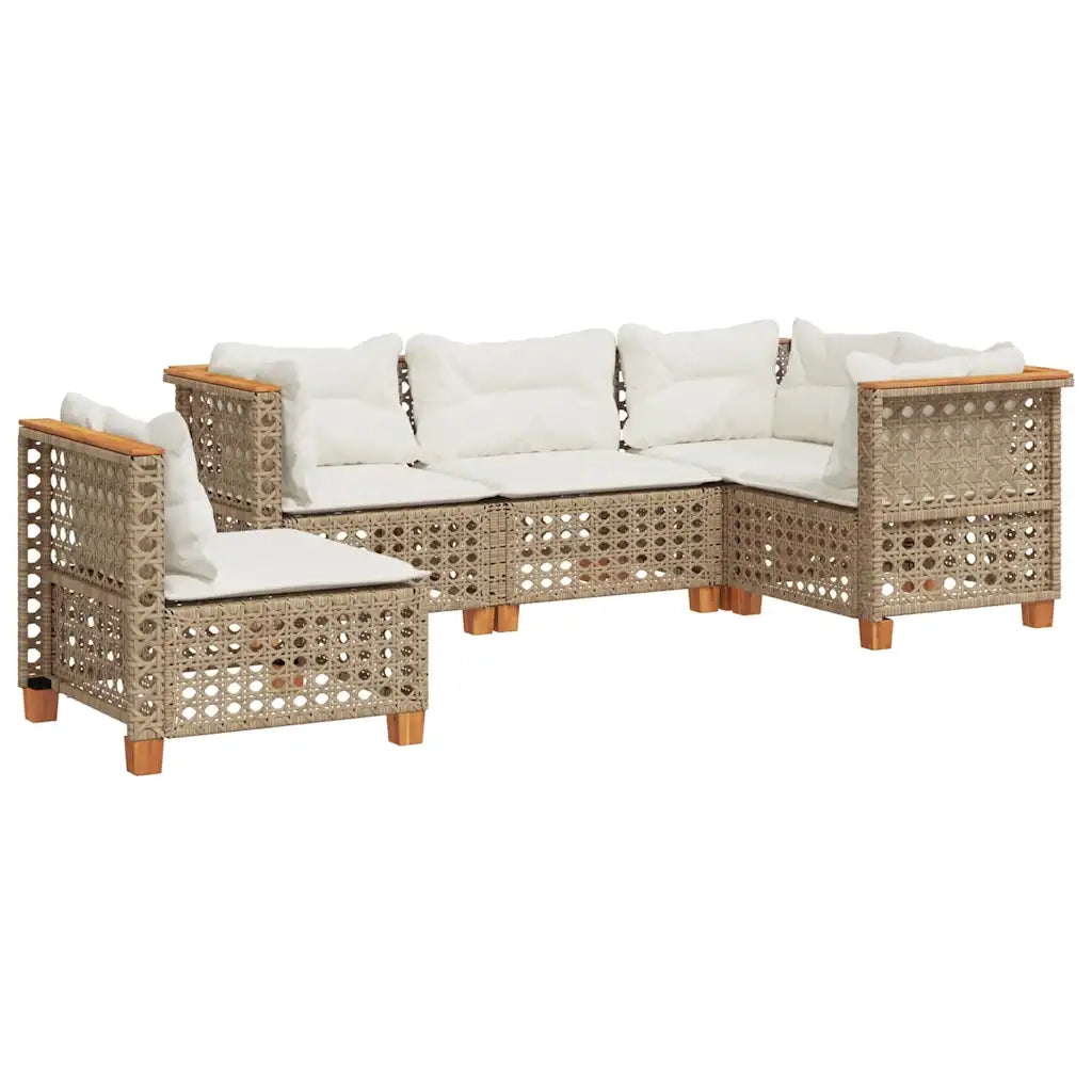 Set Divano da Giardino 5 pz con Cuscini Beige in Polyrattan 3261838