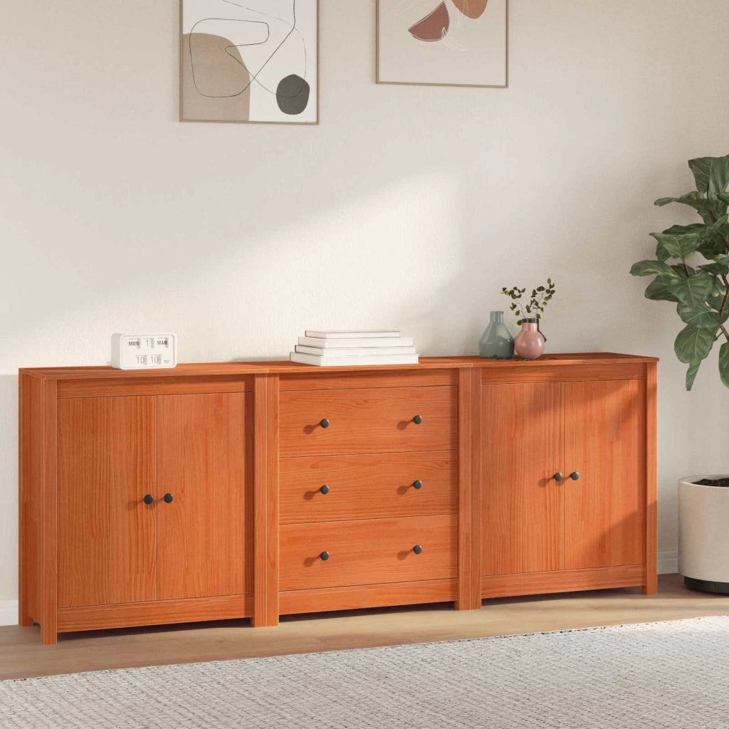 Credenza 3 pcs Marrone Cera Legno di pino massiccio 3424977