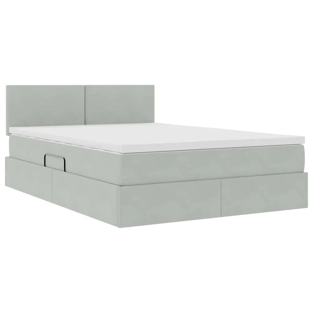 Letto con contenitore e LED Grigio chiaro 140 x 200 cm Velluto