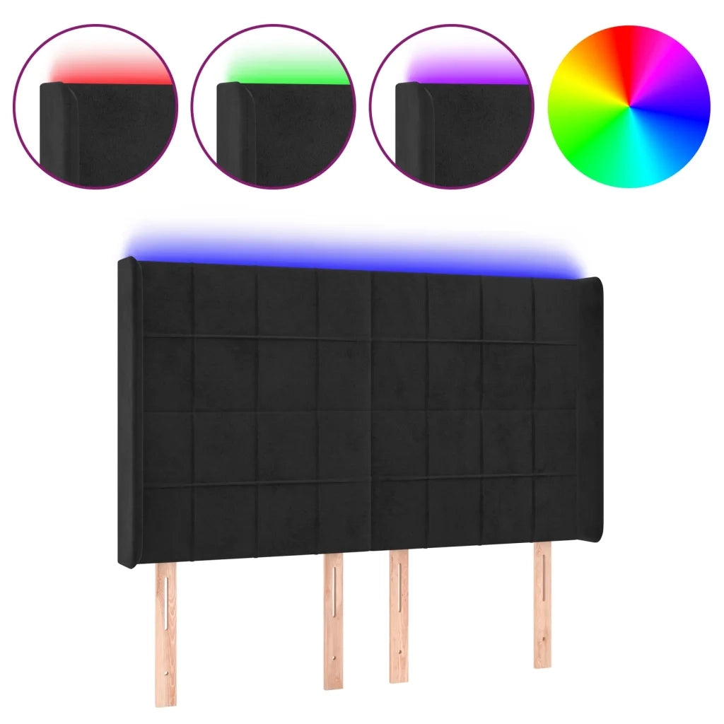 Testiera a LED Nera 147x16x118/128 cm in Velluto 3124098