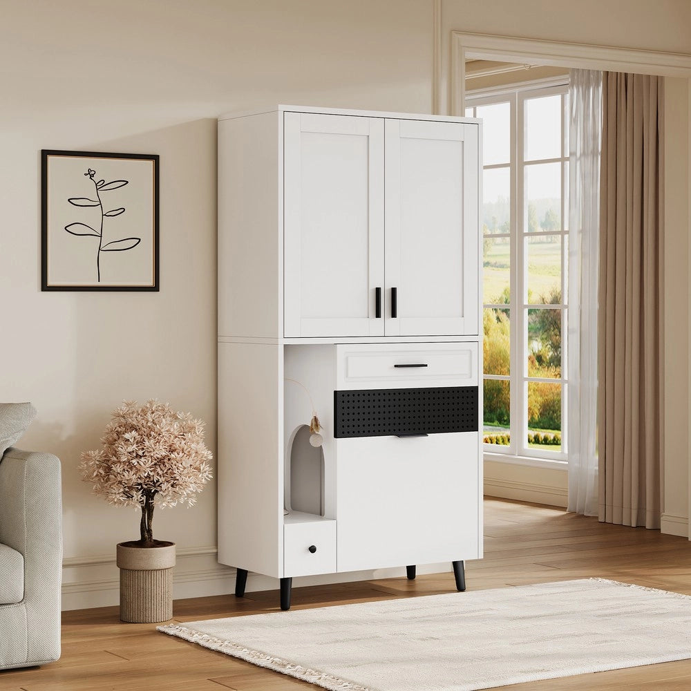 Mobile Multifunzionale per Gatti con Cassetti e Cuccia ¨C MINIMAL ¨C Legno con Ripiani Regolabili