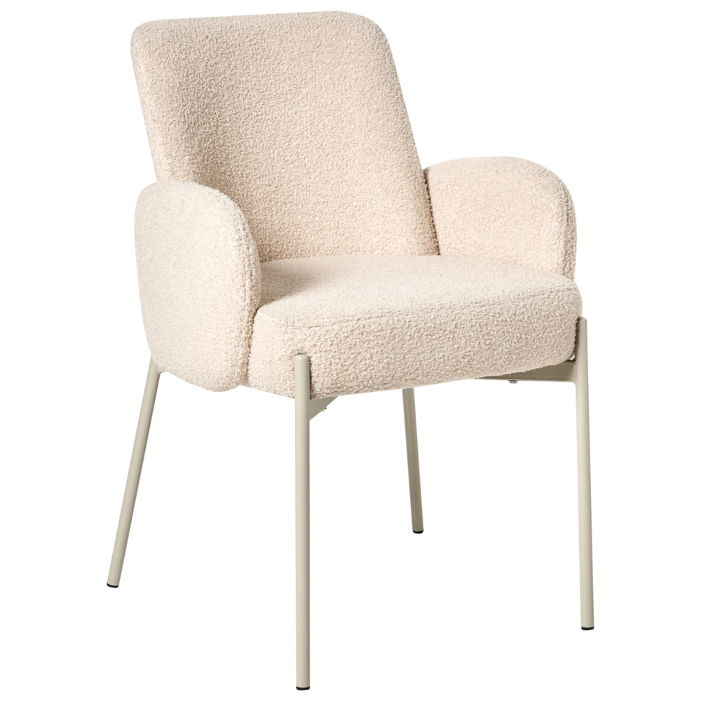 Sedia da sala da pranzo Rivestimento bouclé beige chiaro Base leggera Struttura in ferro Design retrò