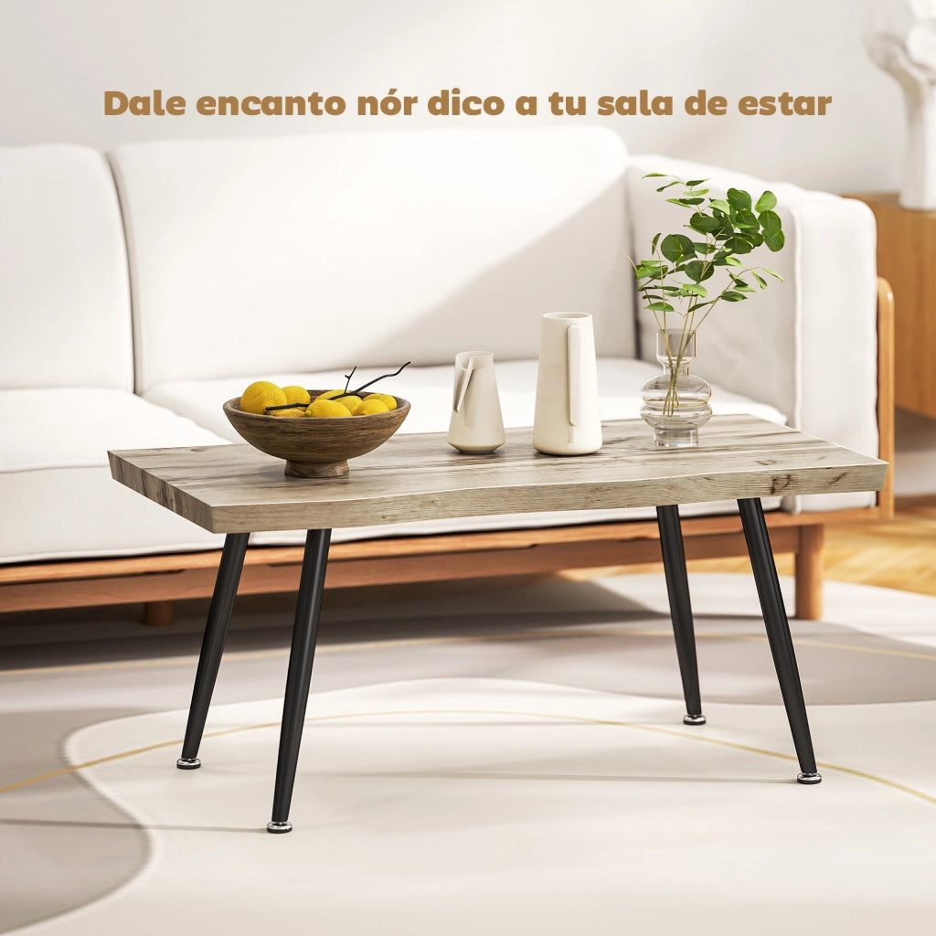 Tavolino da caff¨¨ curvo ¨C Xylo ¨C legno rovere piano spesso 4cm gambe acciaio 100x50x45cm