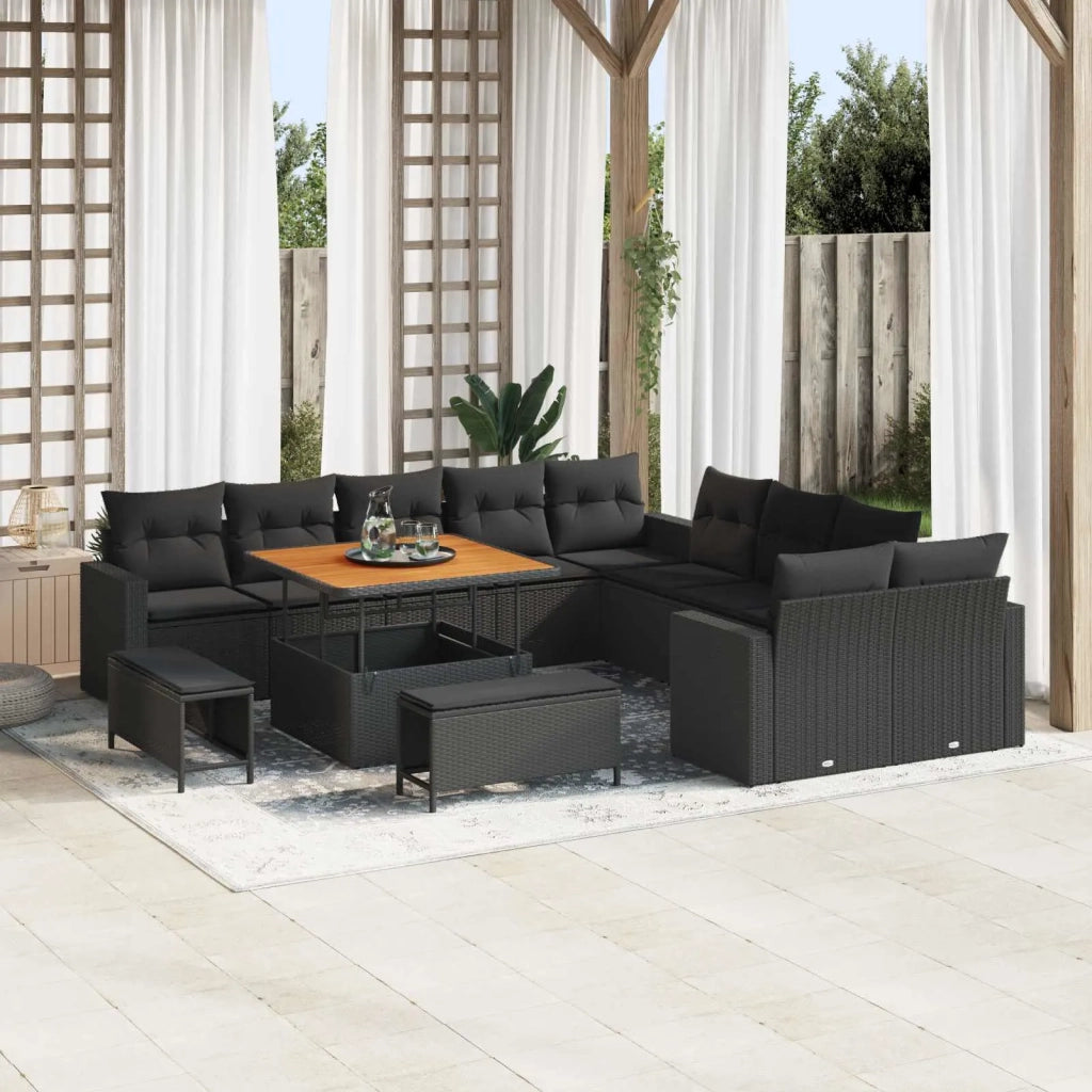 Set Divano da Giardino 13 pcs Nero polyrattan