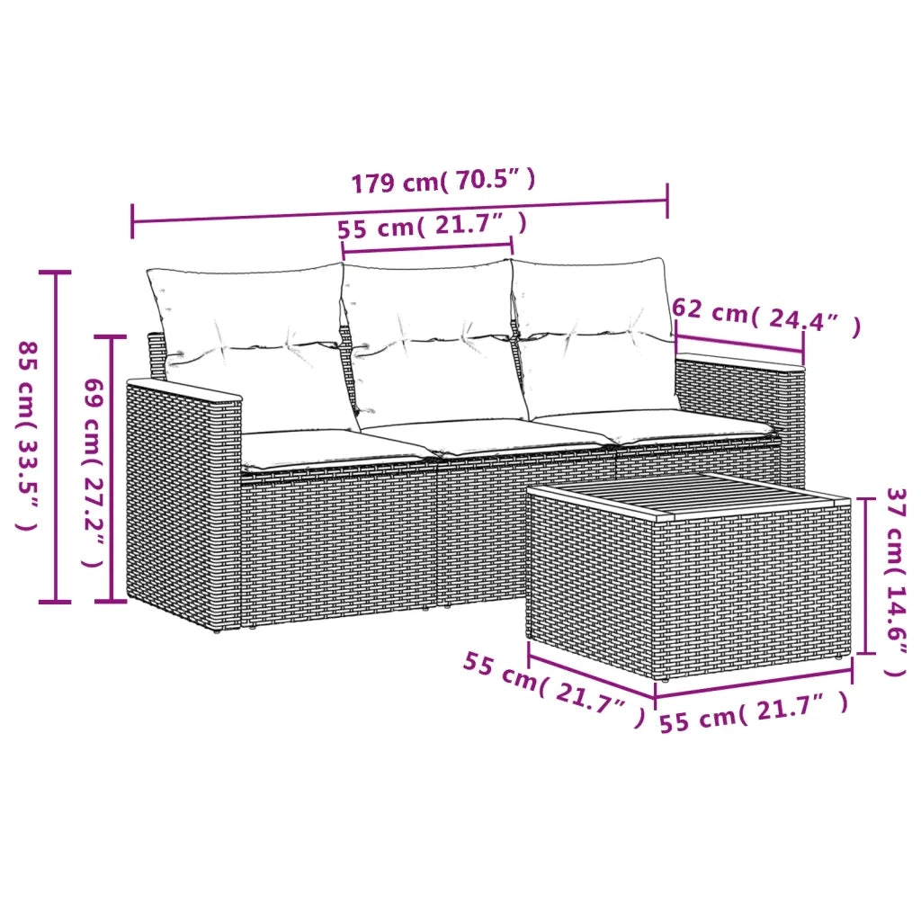 Set Divani da Giardino 4 pz con Cuscini Nero in Polyrattan
