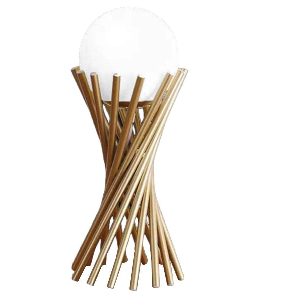 Lampada elegante da tavolo minimalista tubolare lume in metallo bronzo con sfera bianca in vetro G9