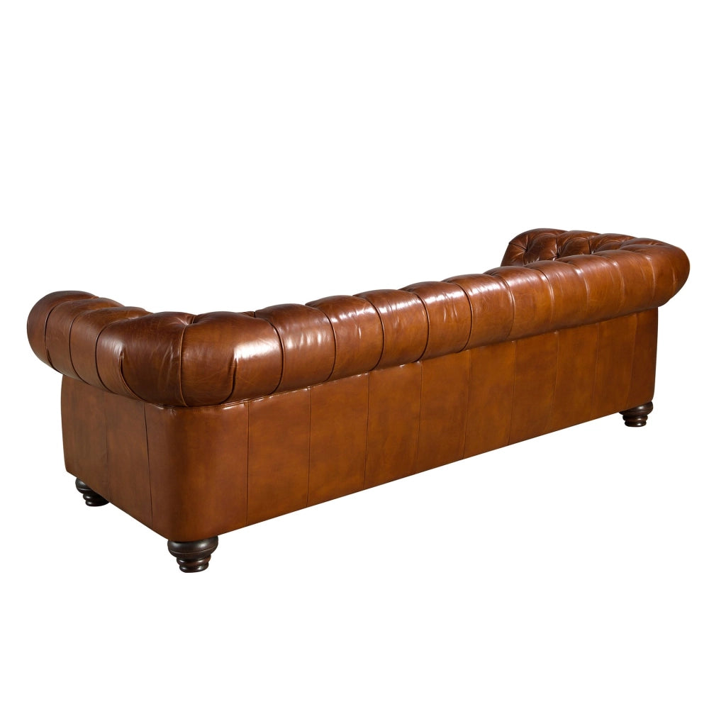 Divano chester 3 posti in pelle marrone cognac