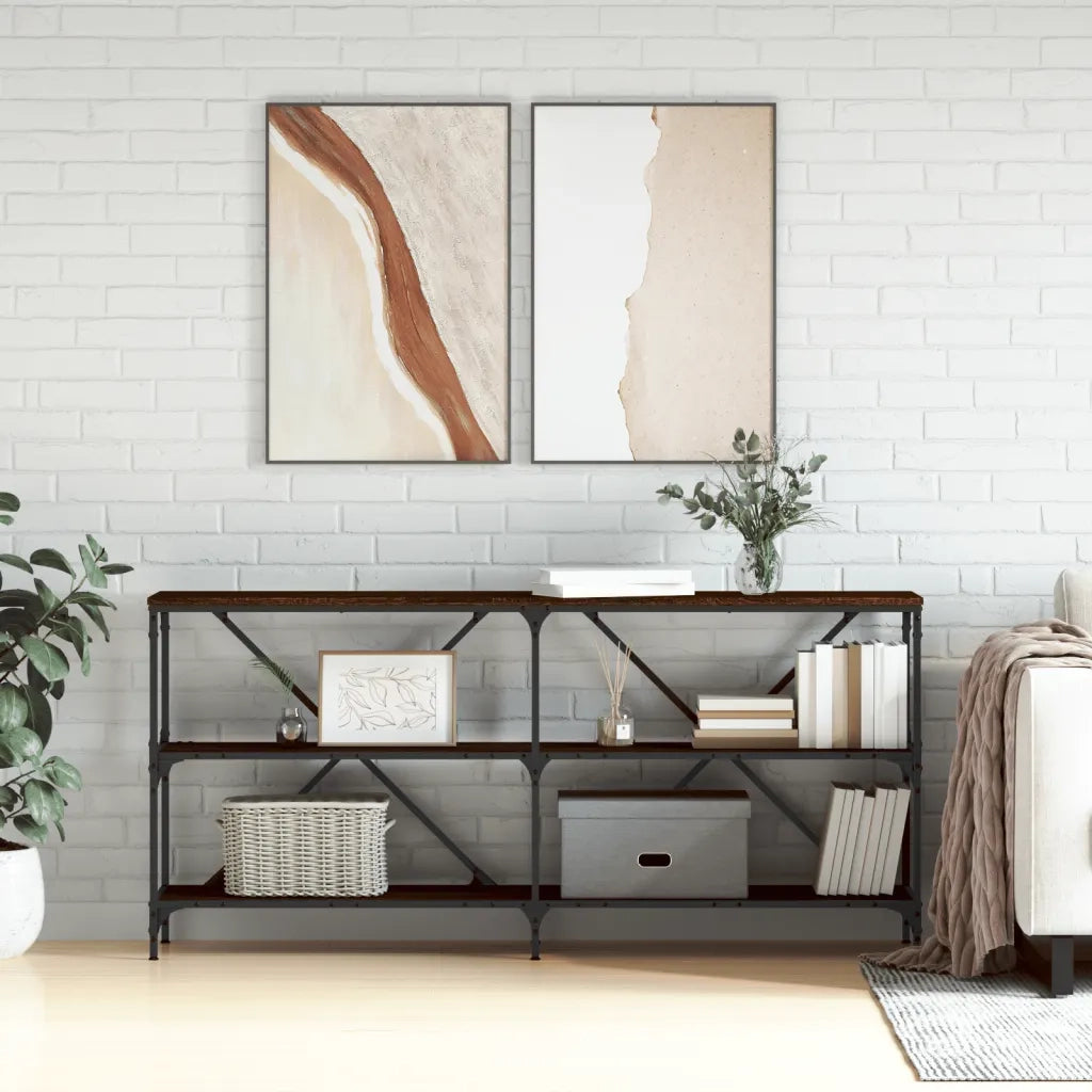 Tavolo Consolle | Tavolo d'Ingresso Rovere Marrone 160x30x75 cm Multistrato e Ferro