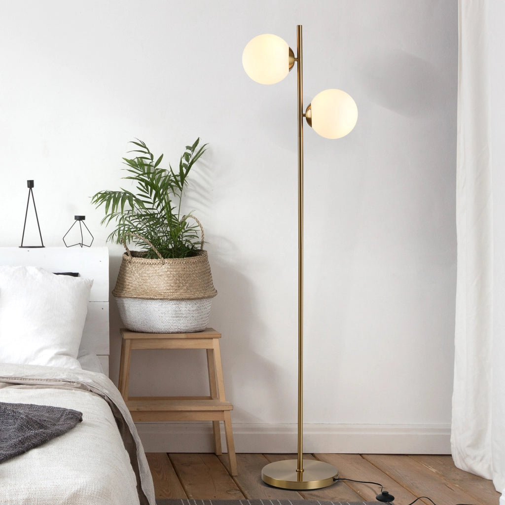 Lampada da terra design 2 sfere globo stile retr¨° ¨C Xylo ¨C metallo dorato max 40W