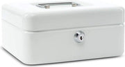 Cassaforte in acciaio - 20 x 17 x 9 cm - chiusura a chiave - cassetta per monete estraibile - con 2 chiavi - ideale come cassetto per risparmio - cassaforte - bianco