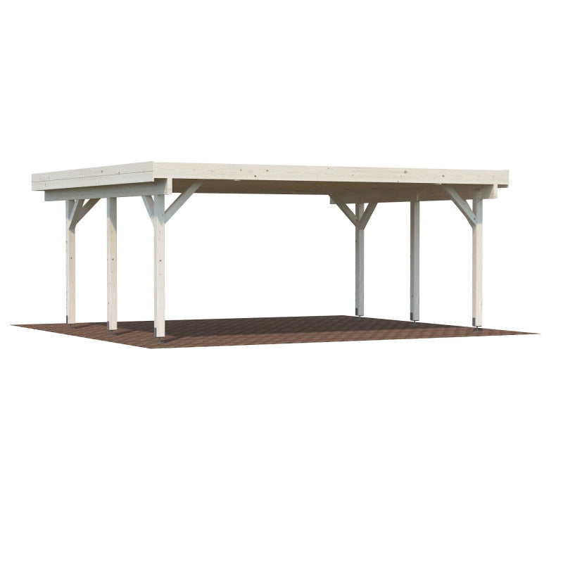 Carport doppio in legno lamellare 20,6 m² con tetto in perline 19 mm, struttura per 2 auto da esterno 600x512 cm - Esterni da Vivere