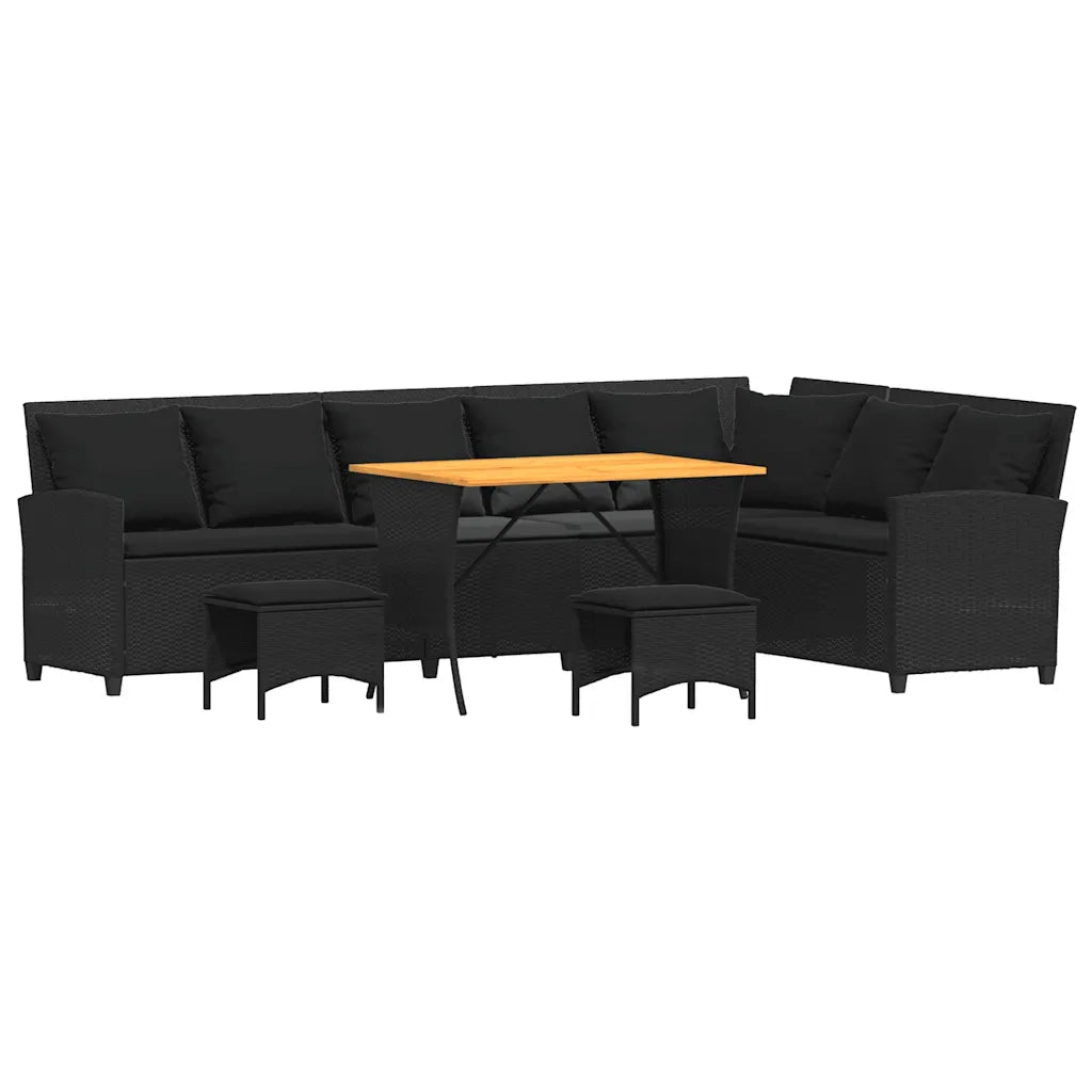 Set Divani da Giardino 4 pz con Cuscini Forma L Polyrattan Nero