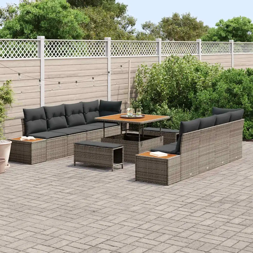 Set Divano da Giardino con cuscino 11 pcs Grigio Poly Rattan