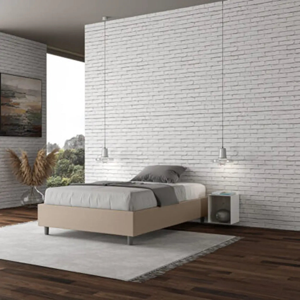 Letto matrimoniale francese con rete imbottito 140x200 similpelle tortora Azelia