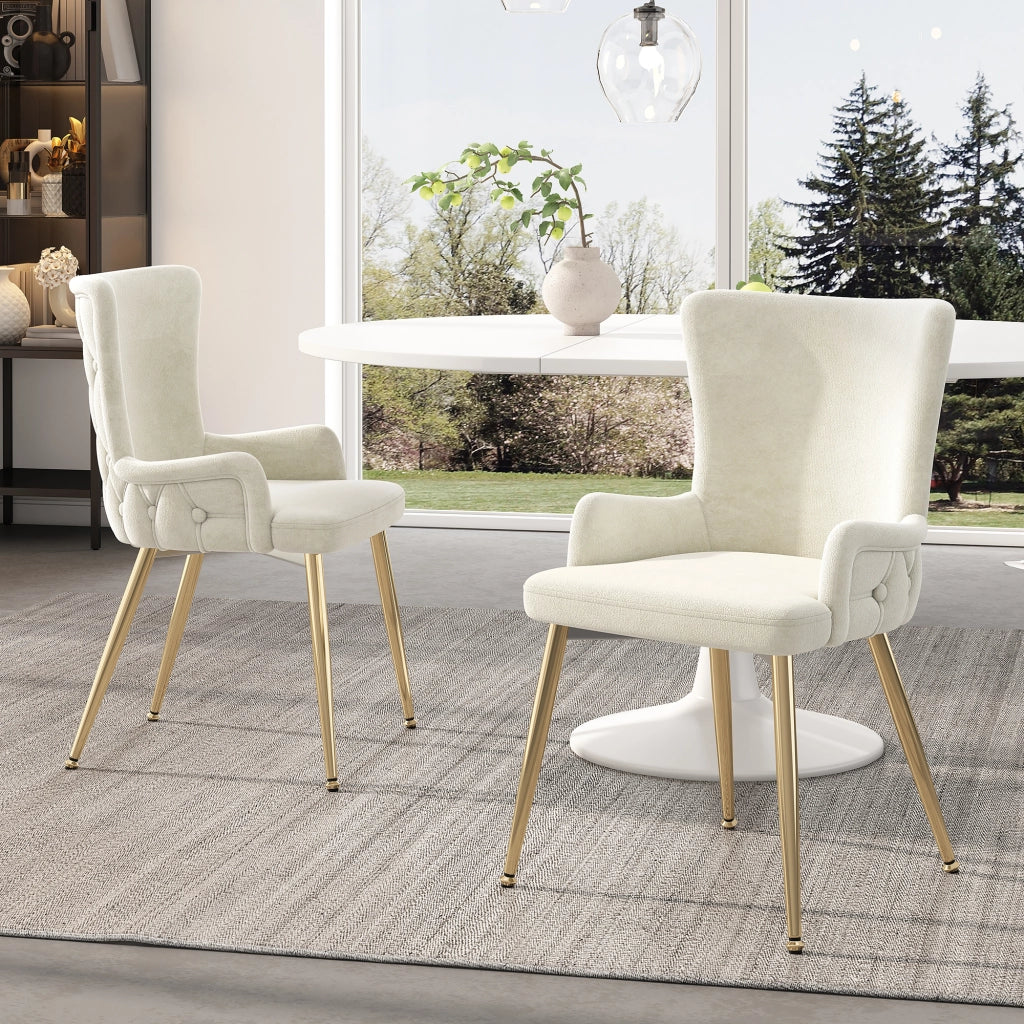 Sedie da Pranzo Set 4 Pezzi Velluto Imbottite ¨C MINIMAL ¨C Beige, Gambe in Metallo Dorato