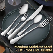 Set di posate, lucidatore di specchio per acciaio inossidabile, per 6 persone, 30 pezzi, con cucchiaio, forchetta, coltello, forchetta per torta, cucchiaio, set di posate per casa, cucina, ristorante, resistente al lavastoviglie (argentato)