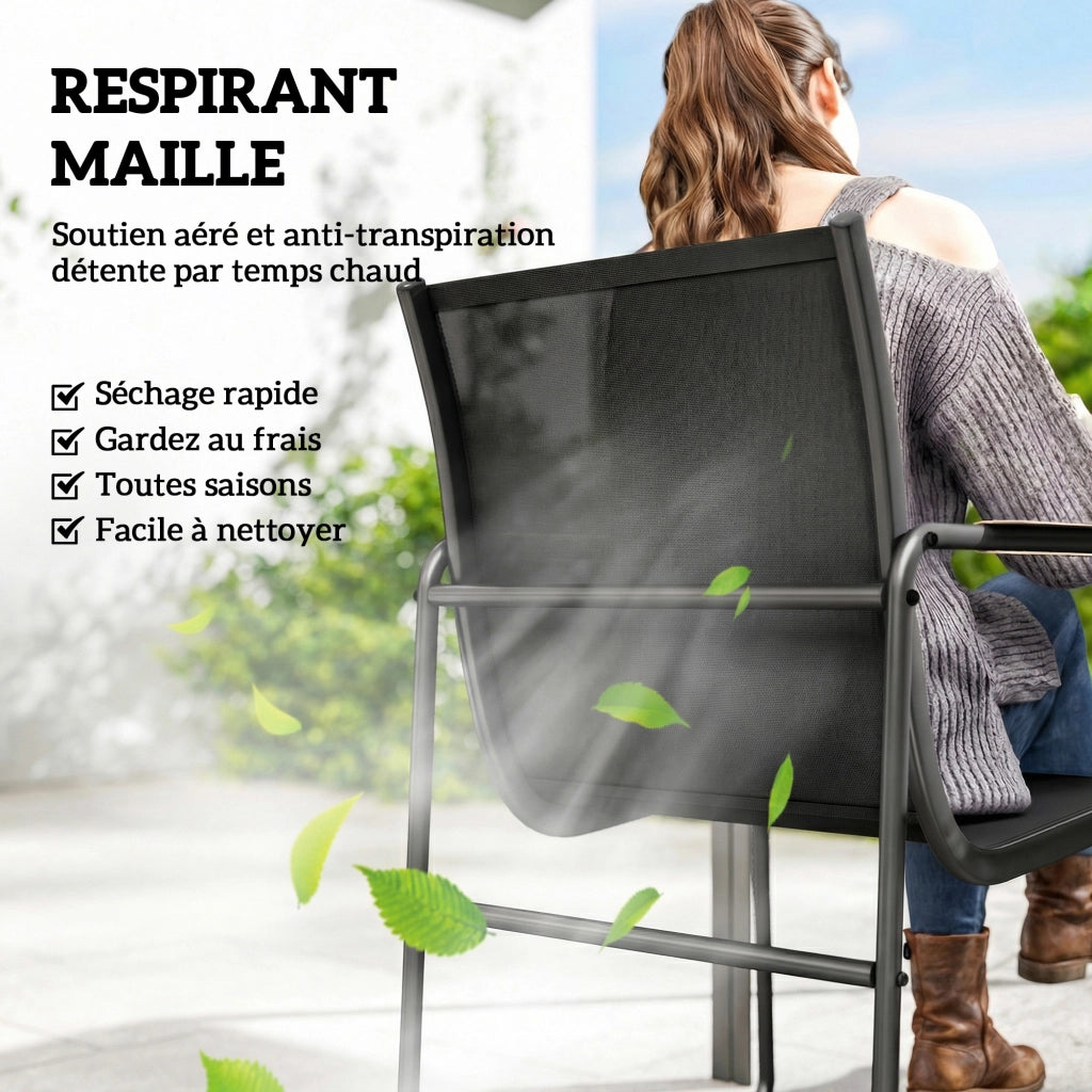 Set Pranzo Giardino 7 Pezzi 6 Persone ¨C Xylo ¨C Tavolo Vetro Sedie Acciaio Nero