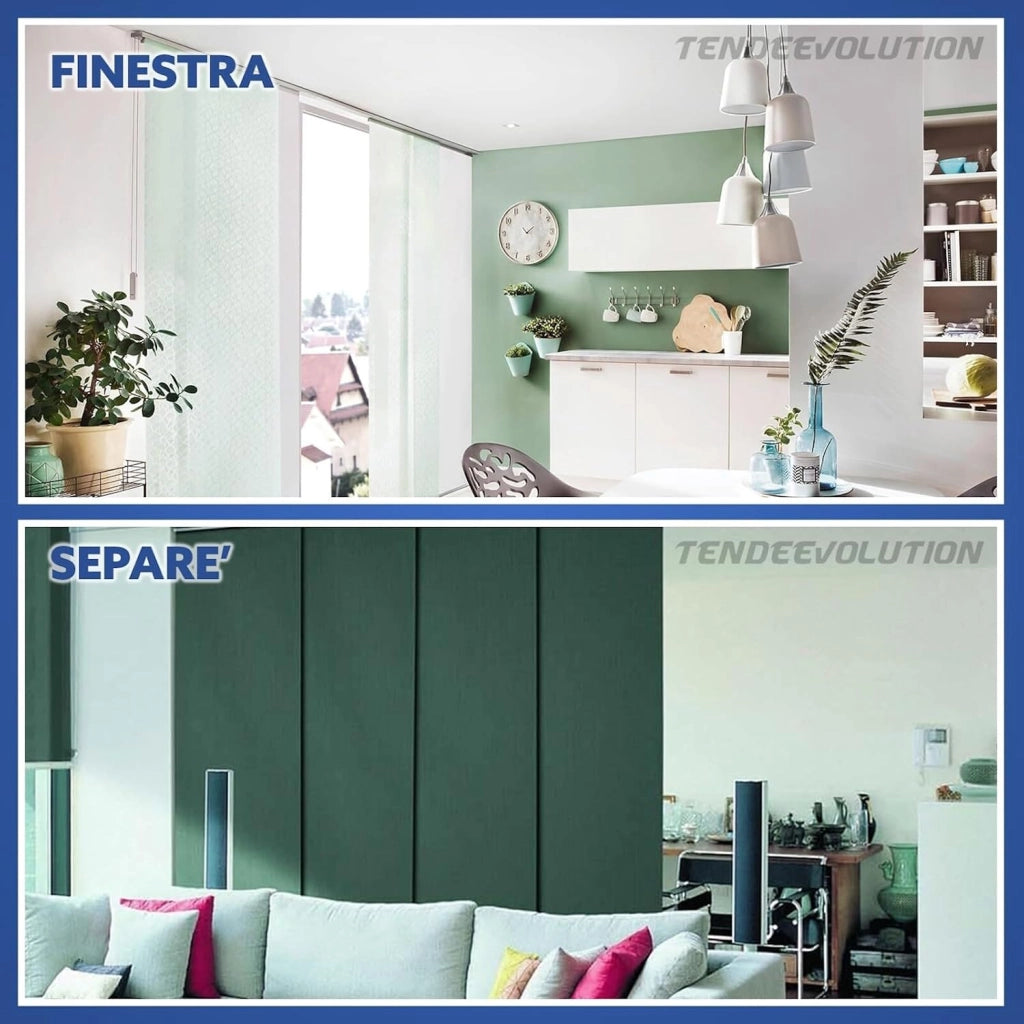 Bastone per Tende A Pannello Comando a Corda Apertura a destra, Binario a 3 vie con portapannelli da 70 CM, Attacco Soffitto Lunghezza 200 CM