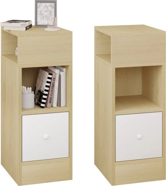 Set di 2 comodini - bianco e rovere - moderno e spazievenditore - costruzione robusta - elegante e funzionale - 25x30x66 cm