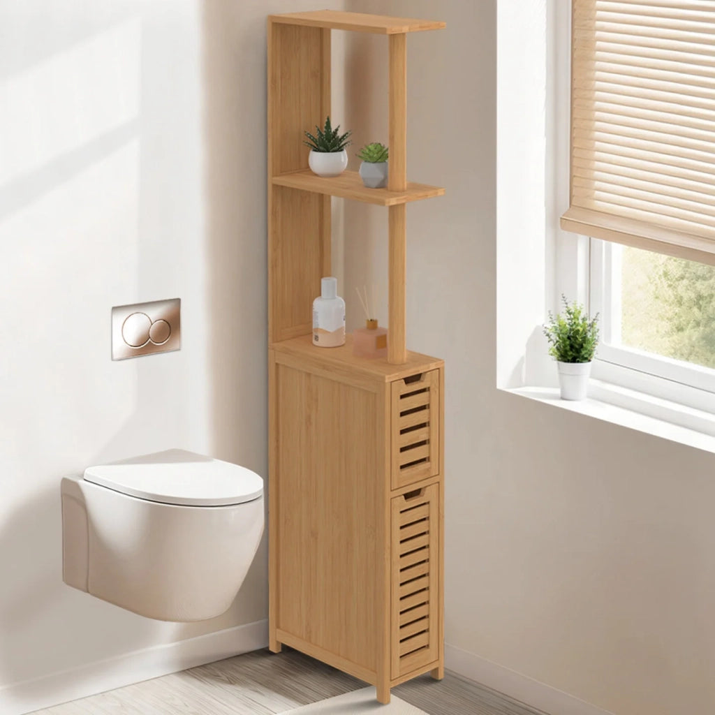 IDMarket - Mobile WC BEA a 2 ante in bambù con ripiani