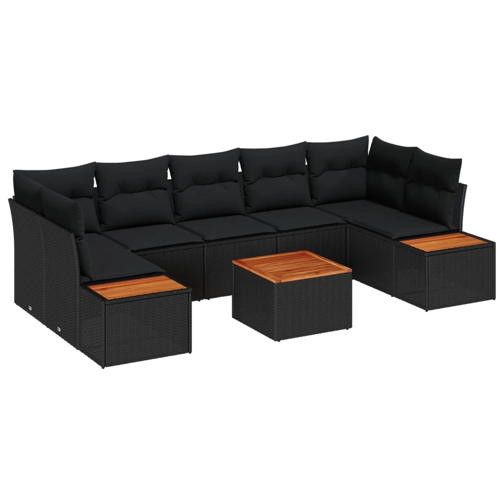 Set Divano da Giardino con cuscino 8 pcs Nero Poly Rattan 3348044