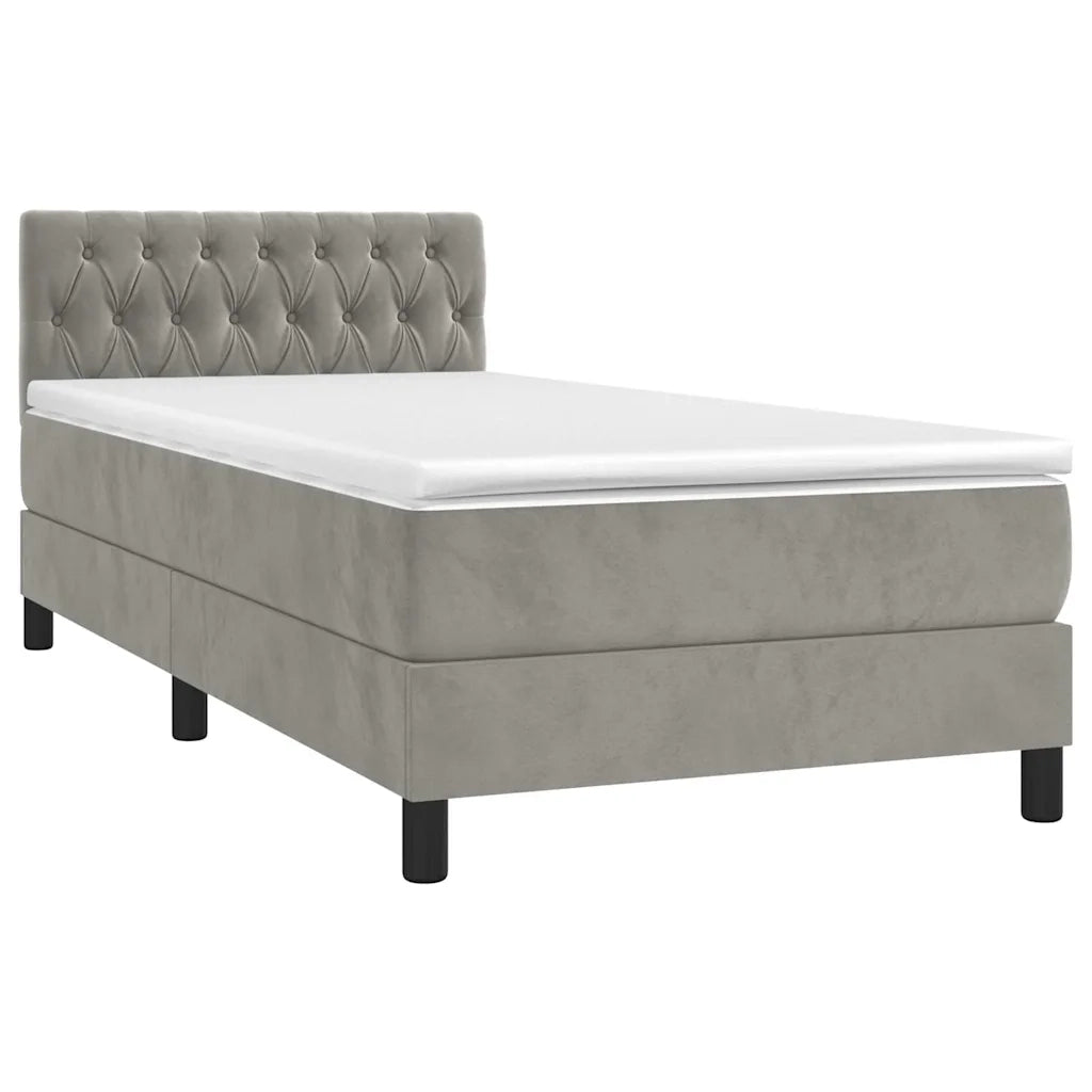 Letto singolo | Letto per adulti | Giroletto a Molle con Materasso Grigio Chiaro 100x200cm Velluto